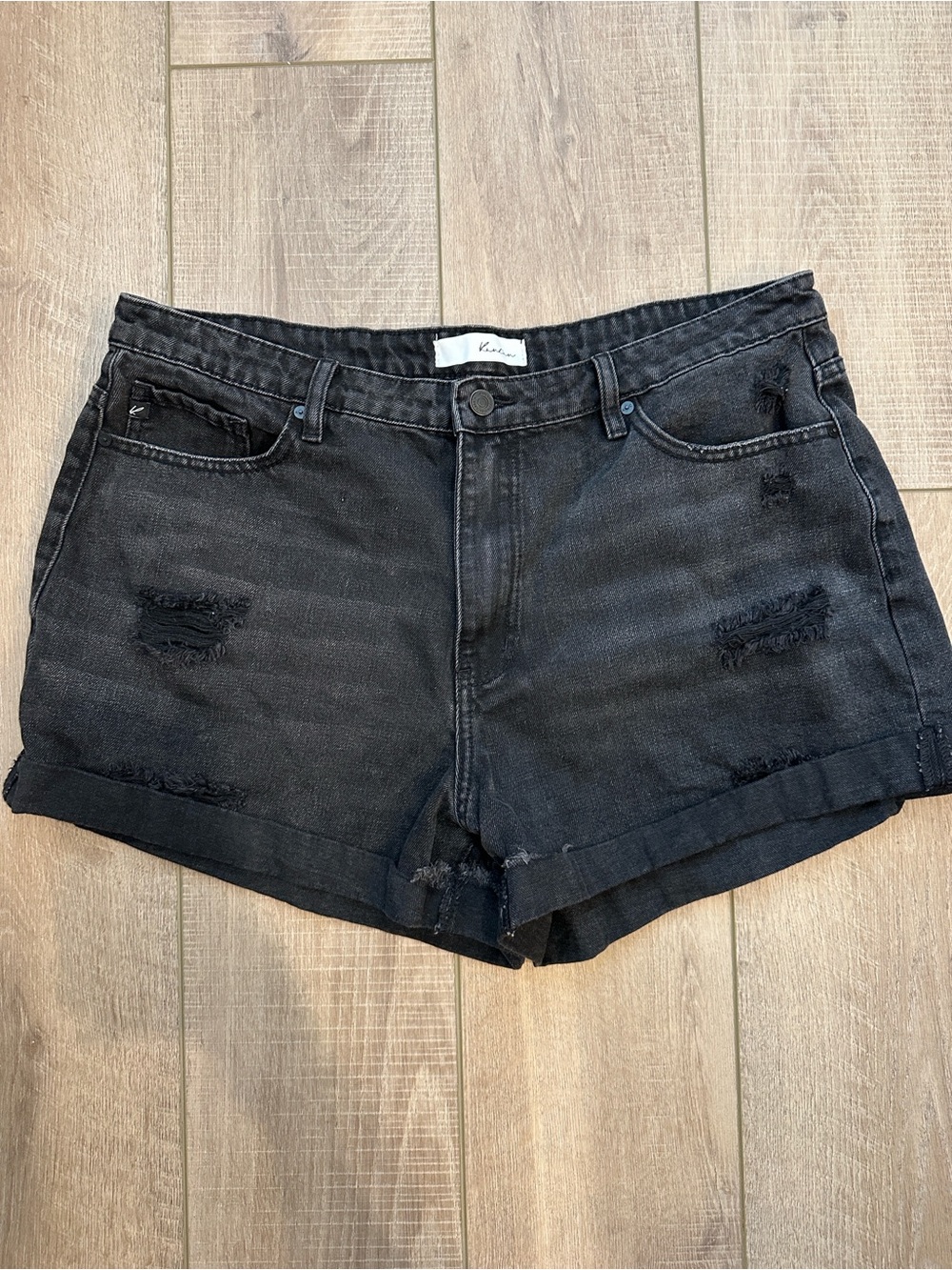 KanCan Black Distressed Roll Cuff Denim Shorts